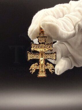 14K Yellow Gold Cross of Caravaca Pendant